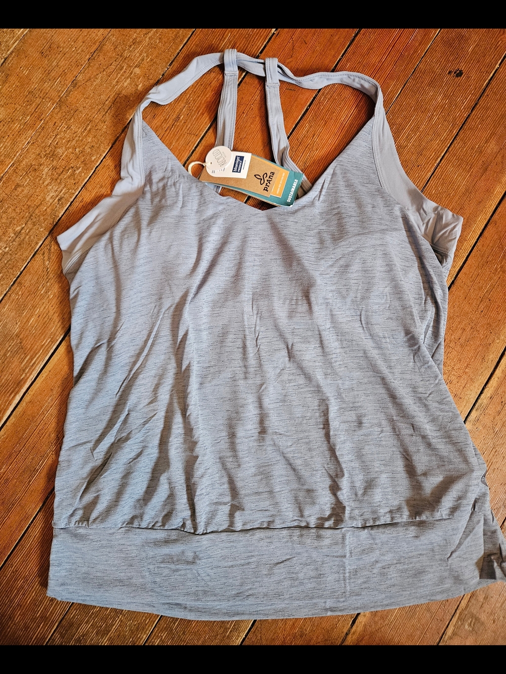 Prana Women’s Light Blue Gray Racerback Tank with Built-In Support